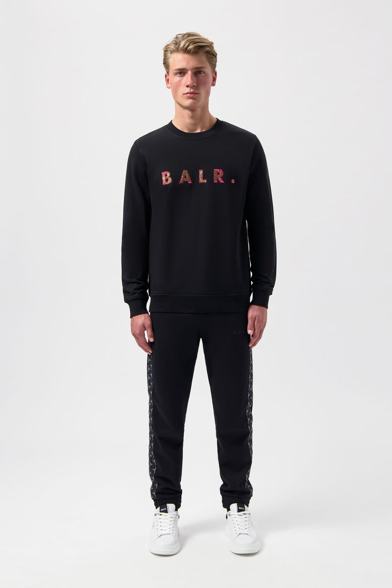 BALR. Monogram Embro Regular Fit Crewneck Jet Black /Tibetian Red