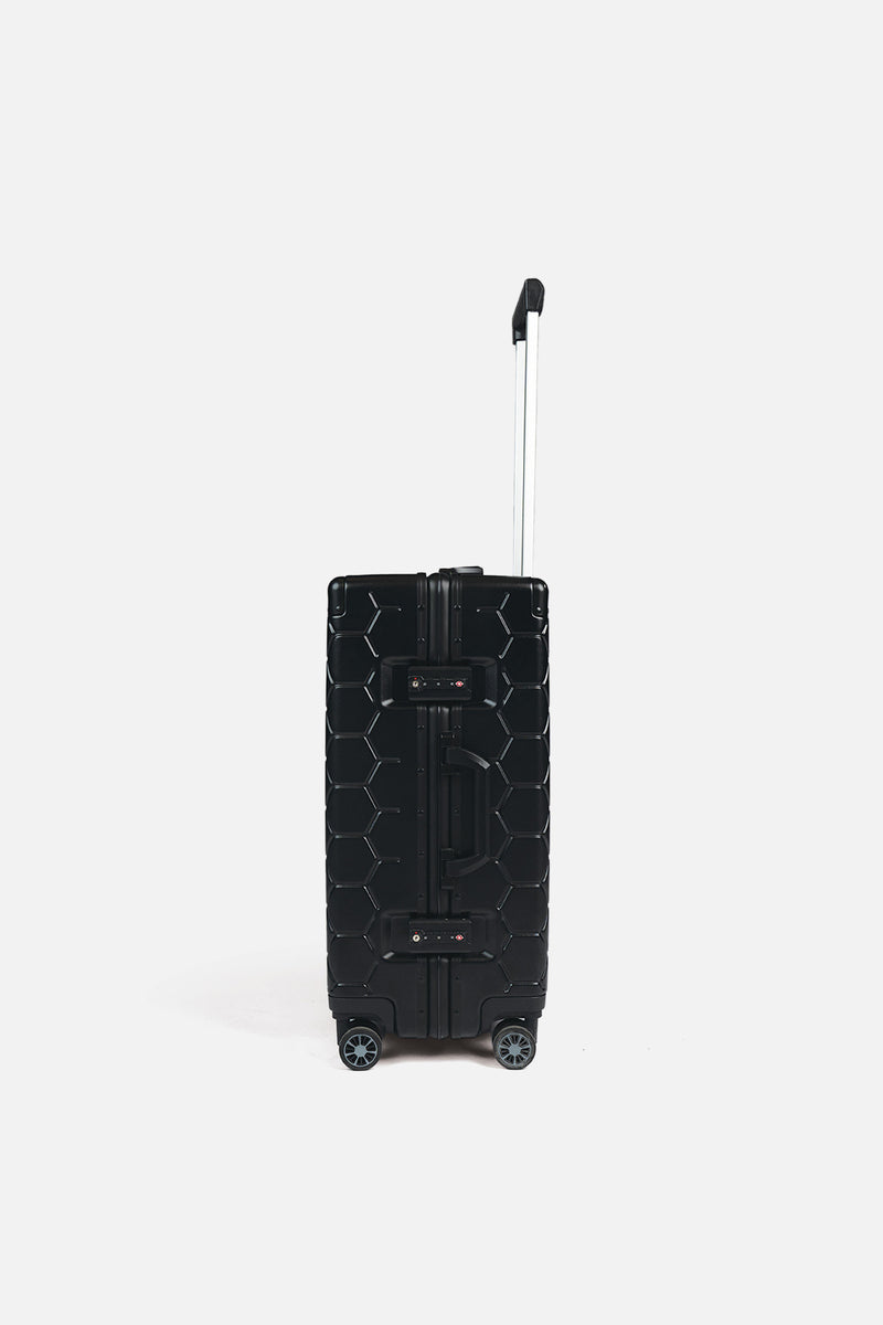 Romeo Embossed Hexagon Suitcase Jet Black